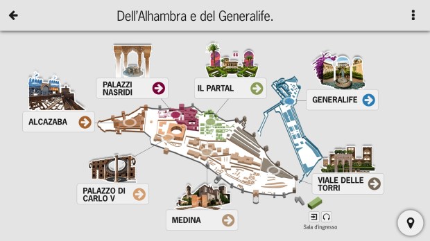 La mappa di tutte le zone visitabili della Alhambra